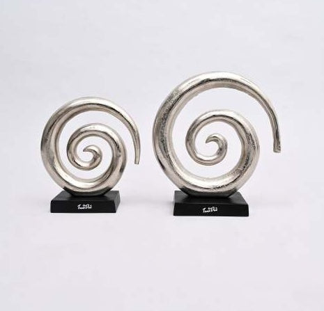 Aluminum Swirl Abstract Sculptures With Black Base  Modern Decor, Set Of 2