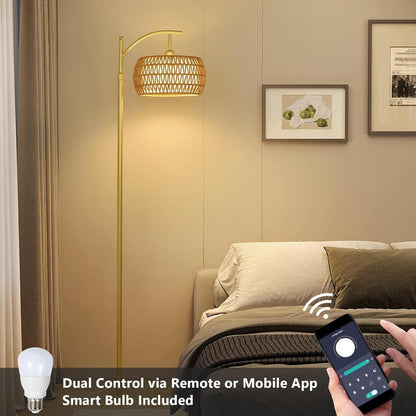 Floor Lamp With 3 Color Temperatures, LED Gold Floor Lamp With Remote & Stepless Dimmable Bulb,