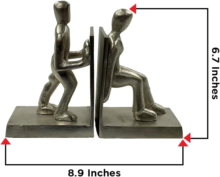 Artisan Human Figure Bookends | Handcrafted Metal Decor | Set of 2