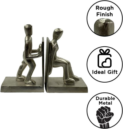 Artisan Human Figure Bookends | Handcrafted Metal Decor | Set of 2