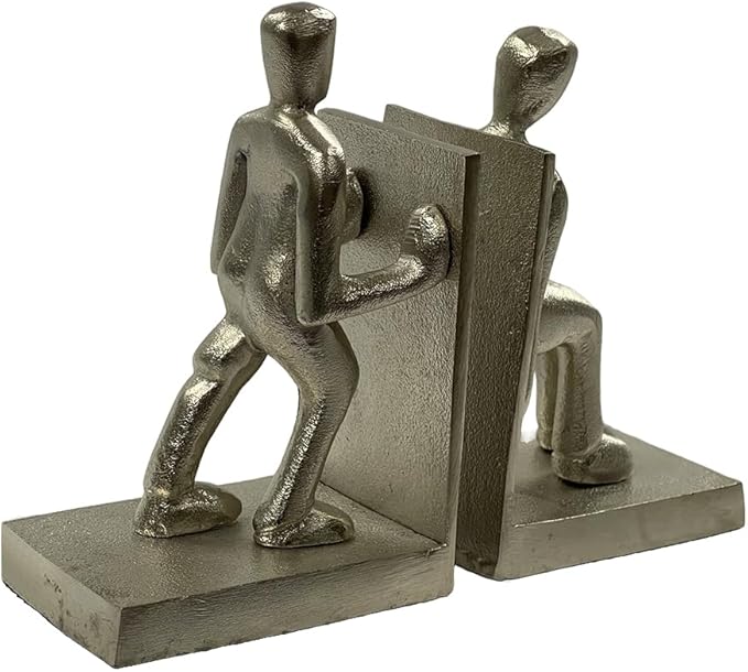 Artisan Human Figure Bookends | Handcrafted Metal Decor | Set of 2
