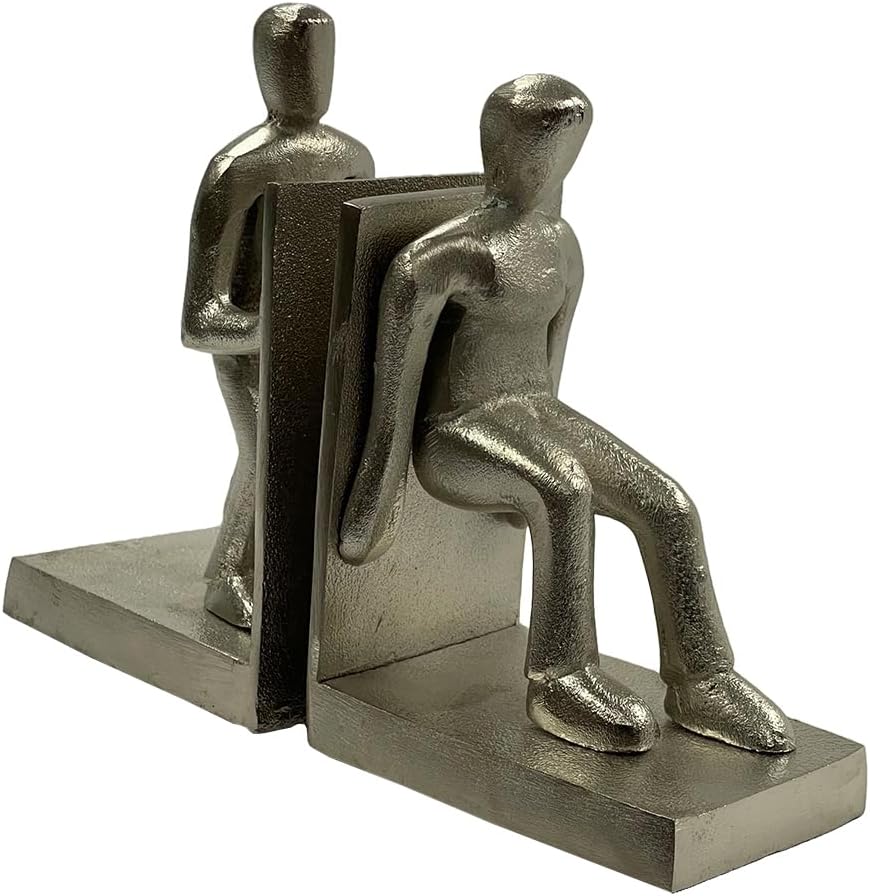 Artisan Human Figure Bookends | Handcrafted Metal Decor | Set of 2
