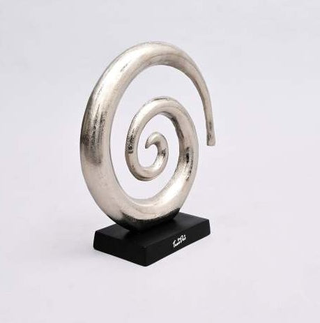 Aluminum Swirl Abstract Sculptures With Black Base  Modern Decor, Set Of 2