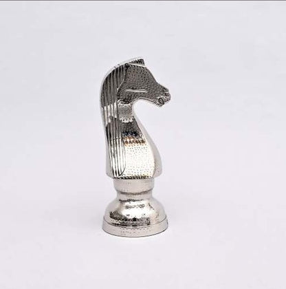 Decorative Hammered Nickel Finish Chess Horse Sculpture