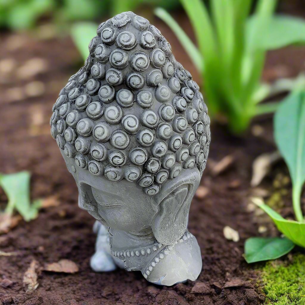 Handcrafted Buddha Head Statue | 11-inch Solid Cement | Indoor & Outdoor Garden Decor