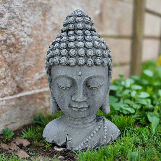 Handcrafted Buddha Head Statue | 11-inch Solid Cement | Indoor & Outdoor Garden Decor