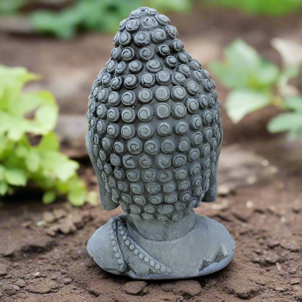 Handcrafted Buddha Head Statue | 11-inch Solid Cement | Indoor & Outdoor Garden Decor