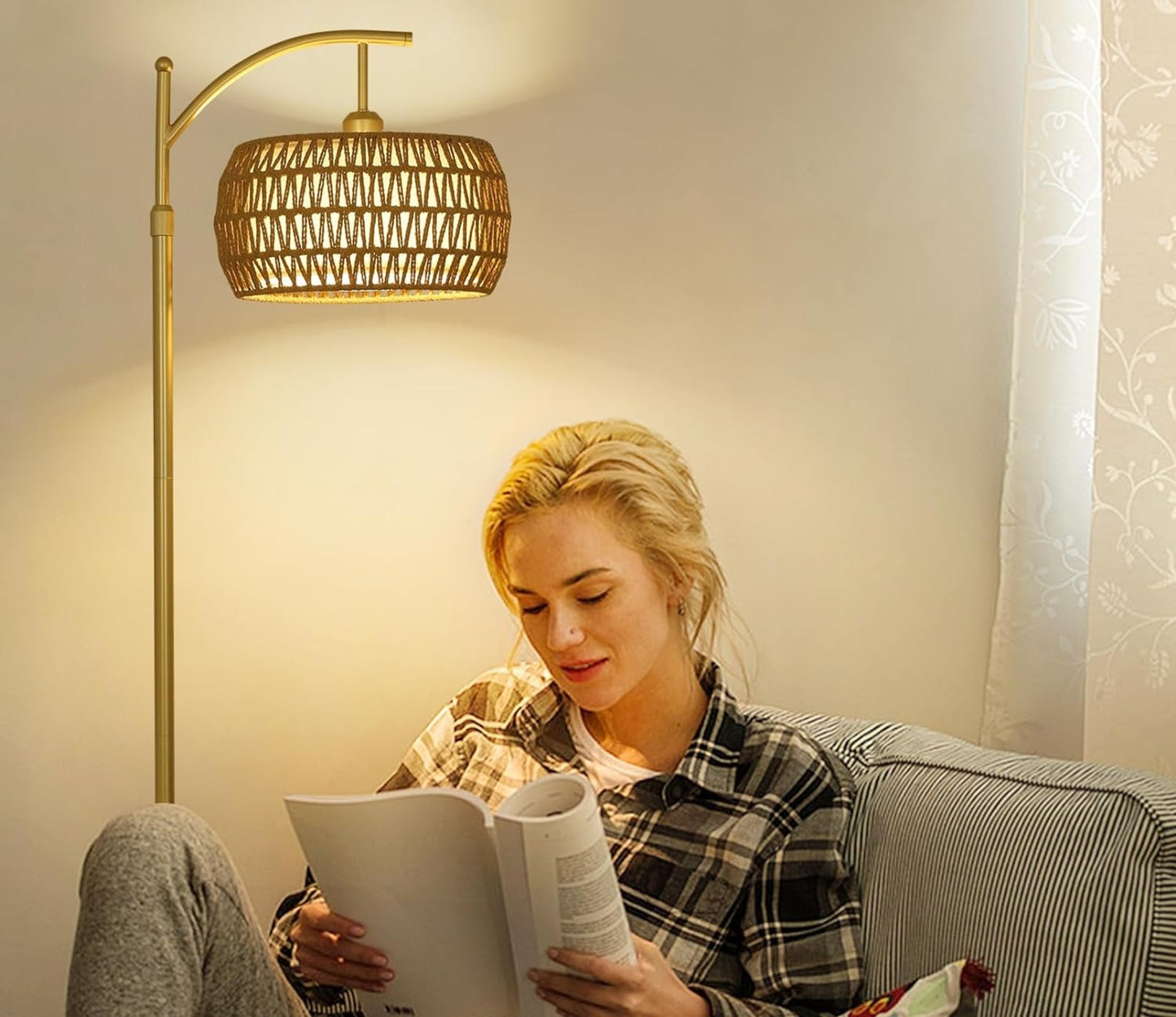 Floor Lamp With 3 Color Temperatures, LED Gold Floor Lamp With Remote & Stepless Dimmable Bulb,