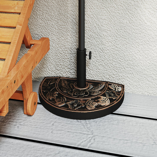 20lbs Half Round Patio Umbrella Base Outdoor Decorative Resin Parasol Stand Holder For 1.5, 1.9 Pole, Lawn, Deck, Garden Use, Bronze
