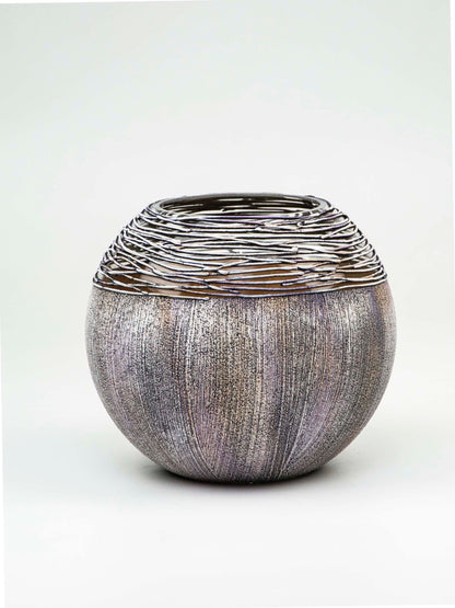 Hand-Painted Artisan Glass Vase | Modern Gray Round Decor | The WCA Studio Collection