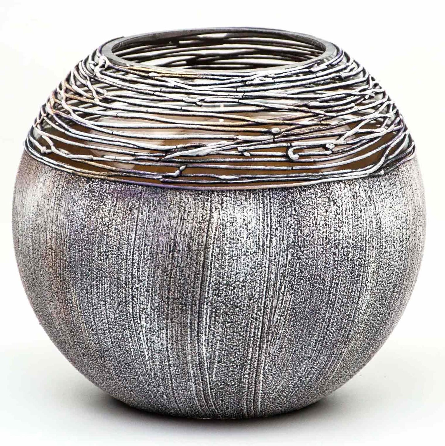 Hand-Painted Artisan Glass Vase | Modern Gray Round Decor | The WCA Studio Collection