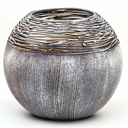 Hand-Painted Artisan Glass Vase | Modern Gray Round Decor | The WCA Studio Collection