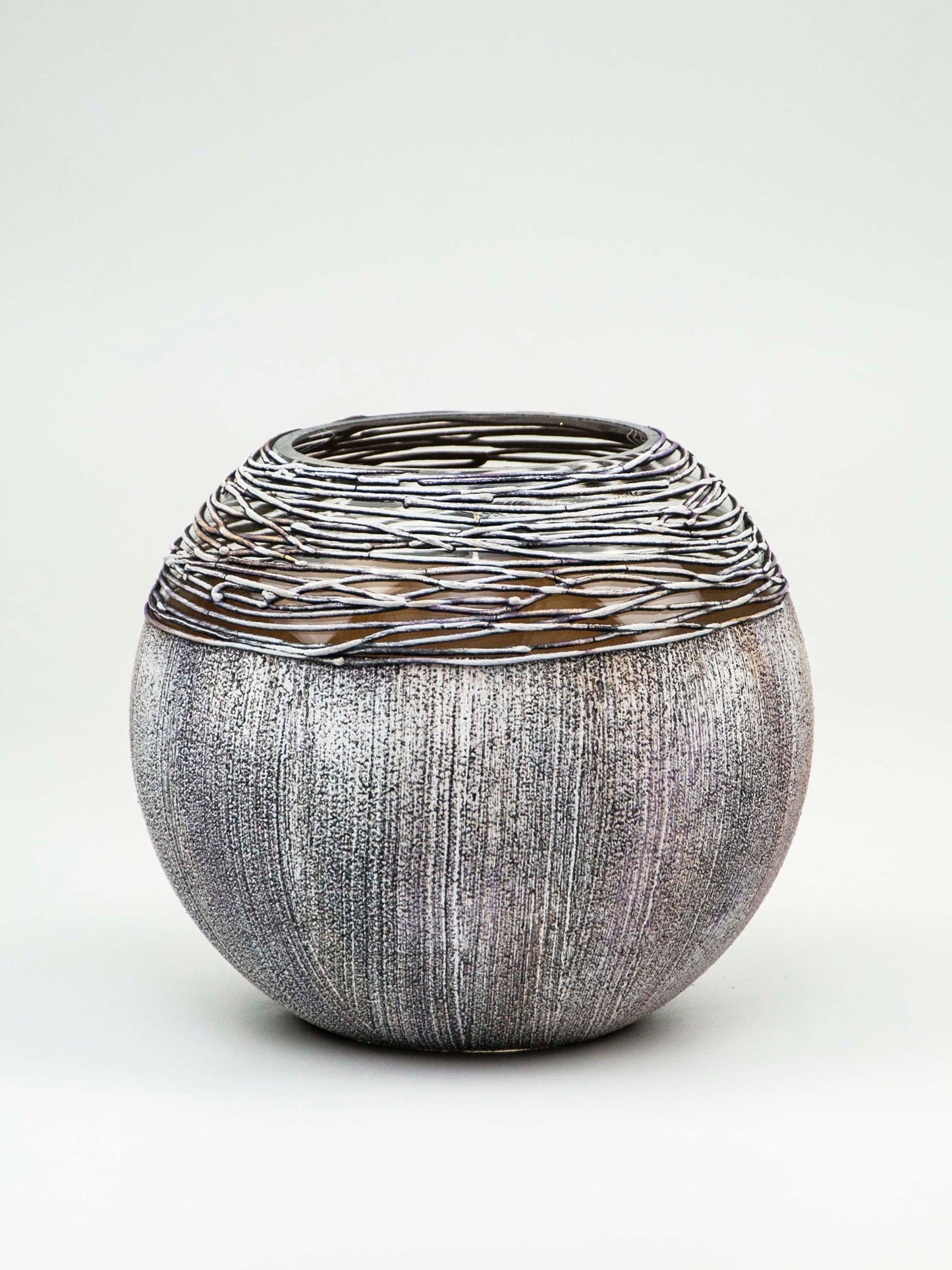 Hand-Painted Artisan Glass Vase | Modern Gray Round Decor | The WCA Studio Collection